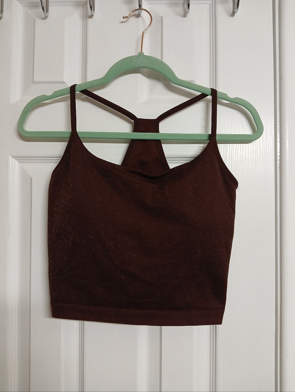 all in motion Burgundy Shimmery Strappy Crop Tank Built In Bra - XL